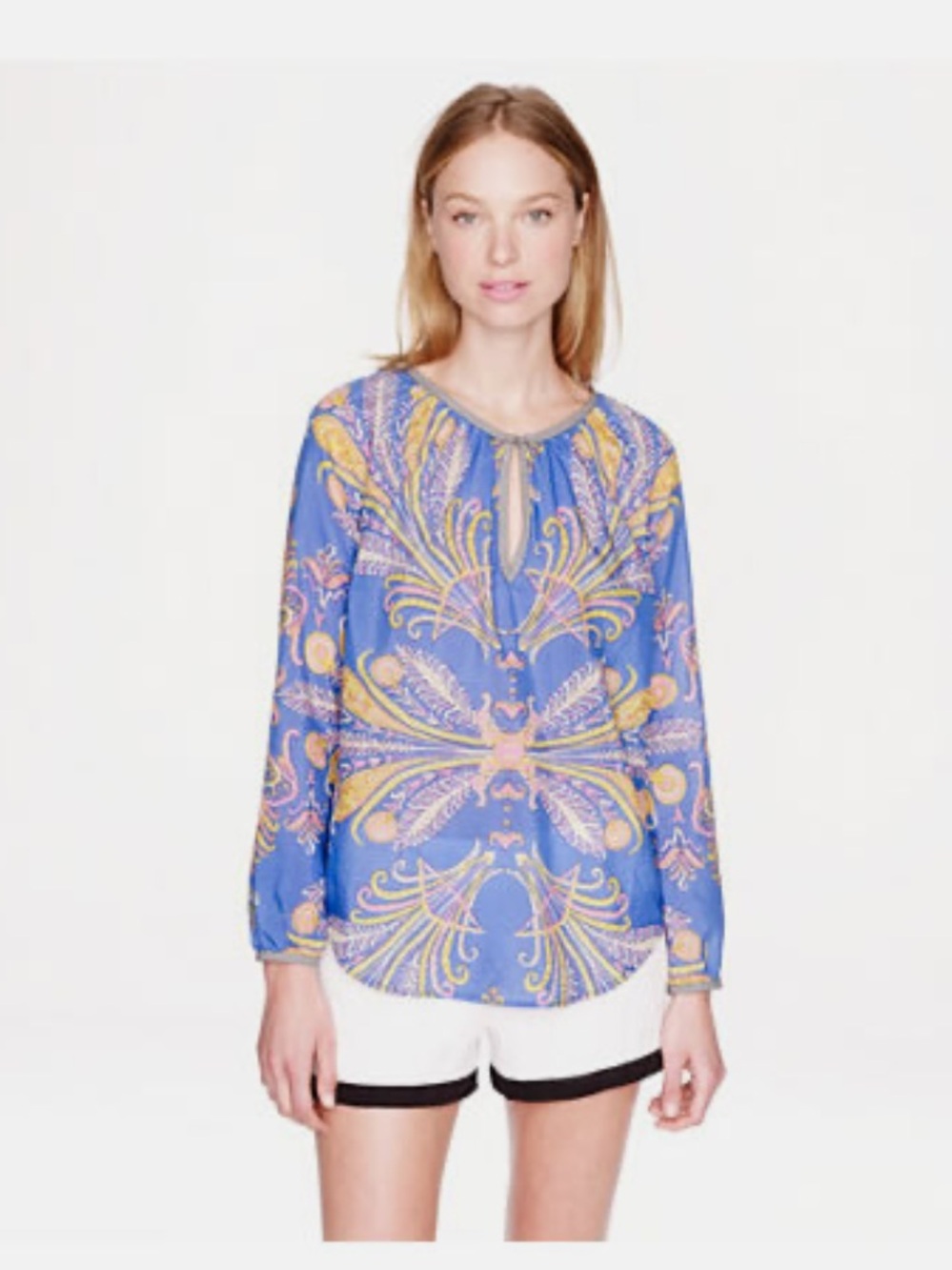 J CREW Cotton Silk Feather Paisley Printed Blouse top tunic XS